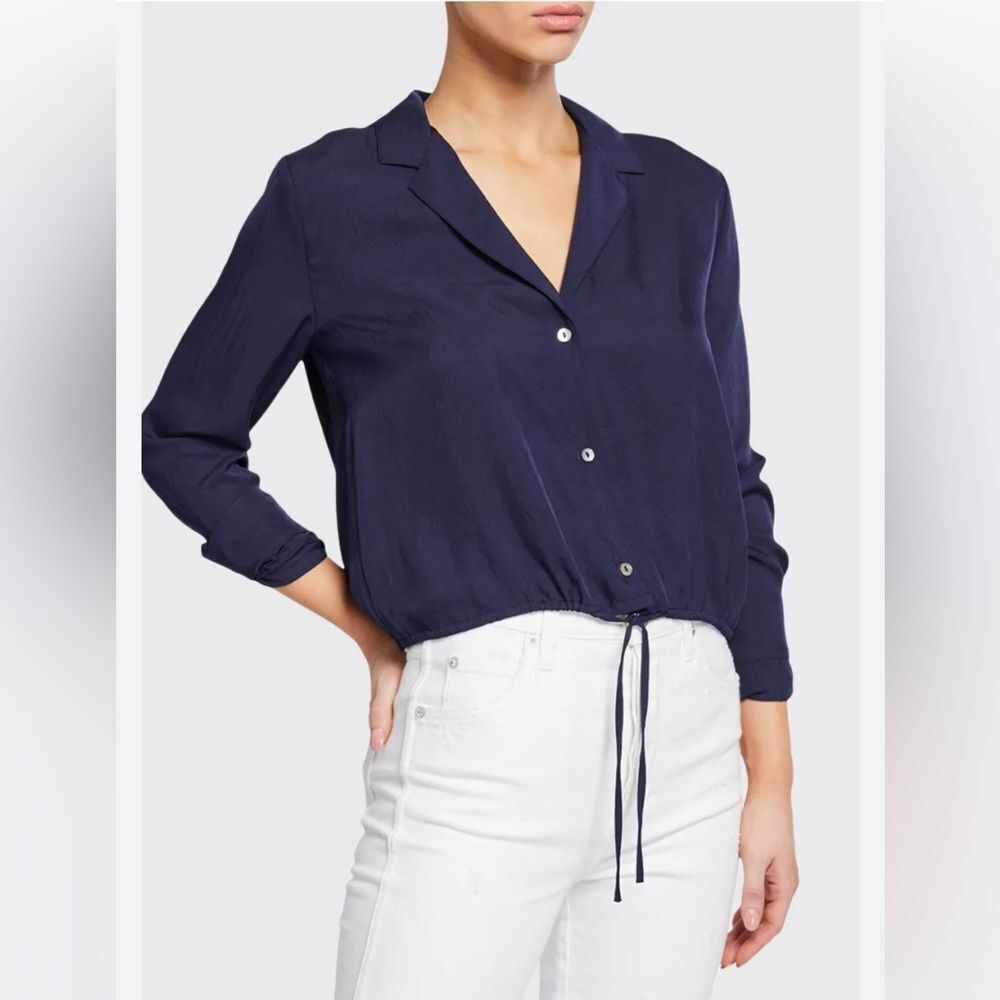 Vince Button-Front Long-Sleeve Drawstring Crop Shirt